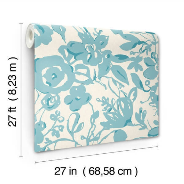Brushstroke Floral Aqua Wallpaper