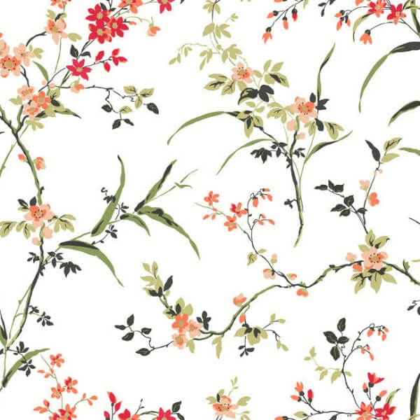 Blossom Branches White & Red Wallpaper