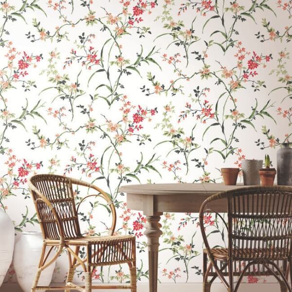 Blossom Branches White & Red Wallpaper
