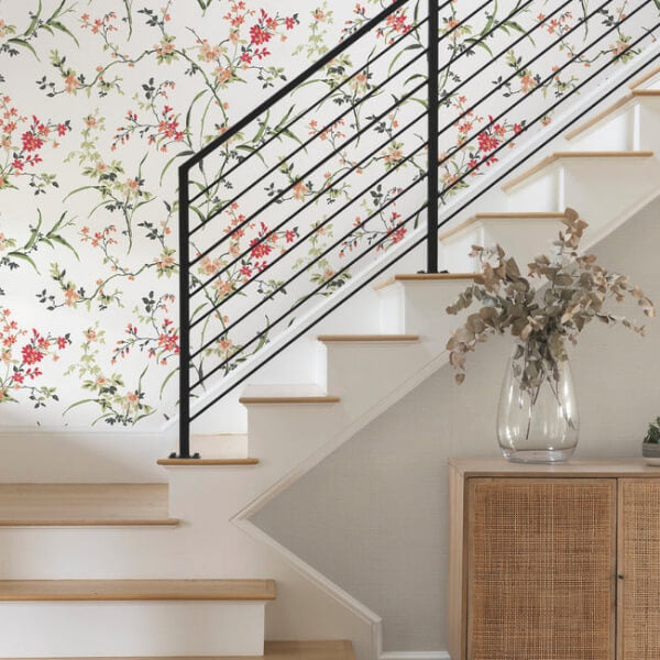 Blossom Branches White & Red Wallpaper