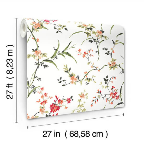 Blossom Branches White & Red Wallpaper