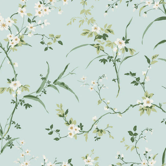 Blossom Branches Wallpaper Spa Blue