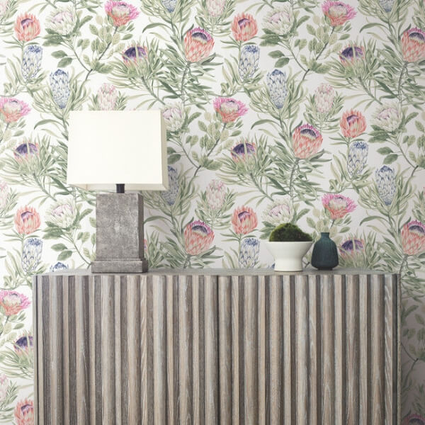 Protea White & Fuchsia Wallpaper