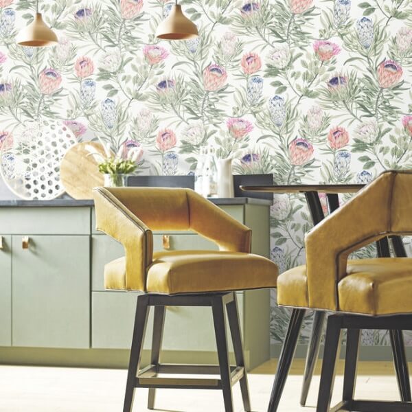 Protea White & Fuchsia Wallpaper