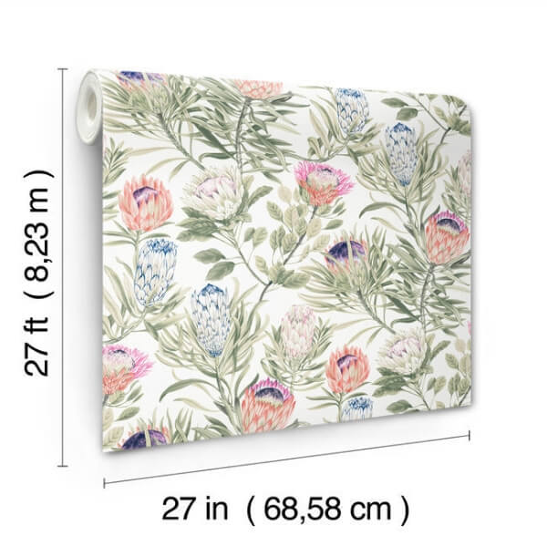 Protea White & Fuchsia Wallpaper
