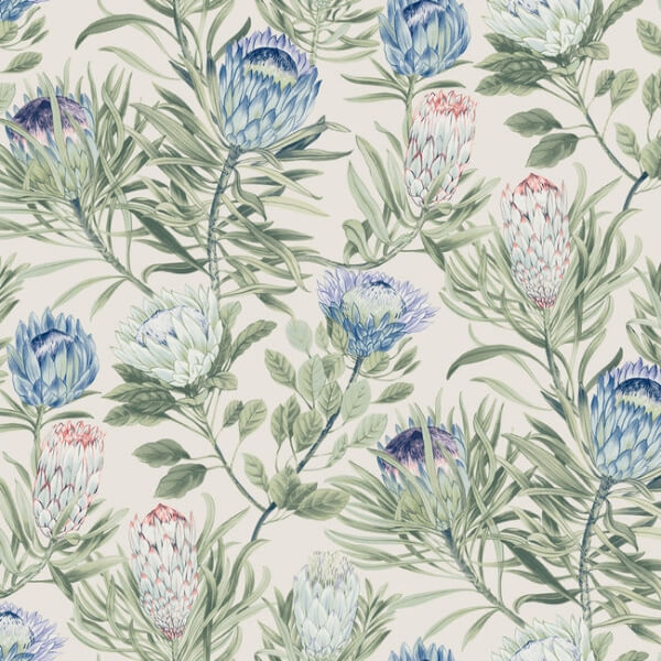 Protea Cream & Blue Wallpaper