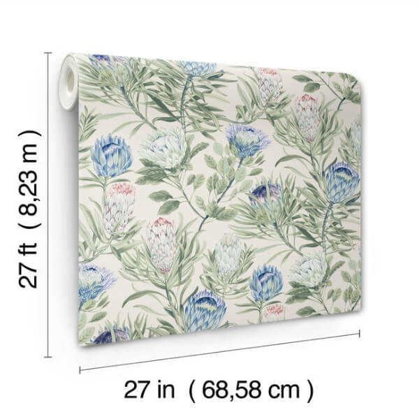 Protea Cream & Blue Wallpaper