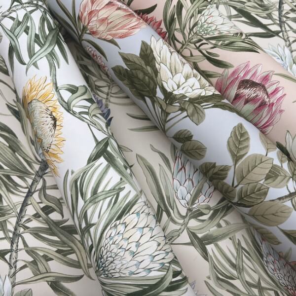 Protea Cream & Blue Wallpaper