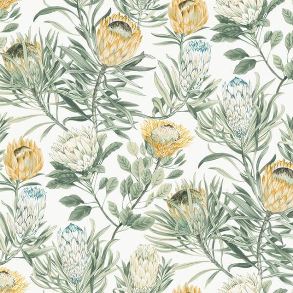 Protea White & Yellow Wallpaper