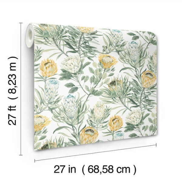 Protea White & Yellow Wallpaper