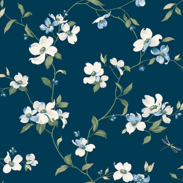 Dogwood Navy Wallpaper