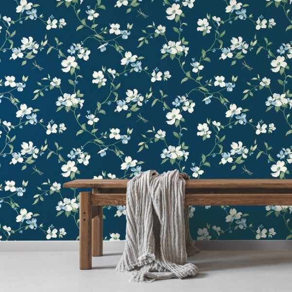 Dogwood Navy Wallpaper