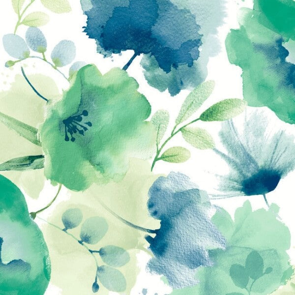 Watercolor Bouquet Blue & Green Wallpaper