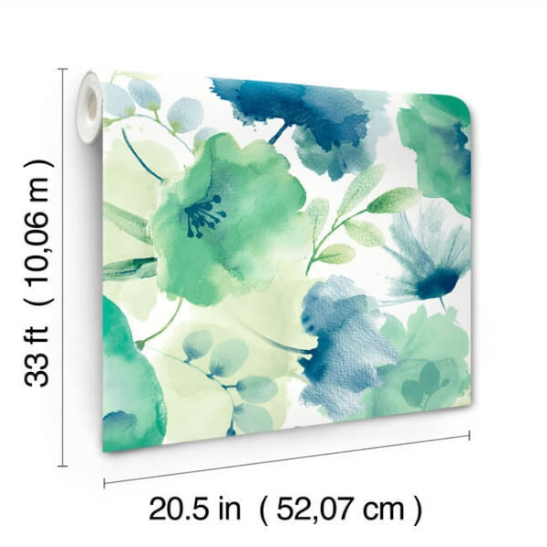 Watercolor Bouquet Blue & Green Wallpaper