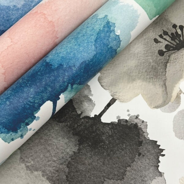 Watercolor Bouquet Blue & Green Wallpaper