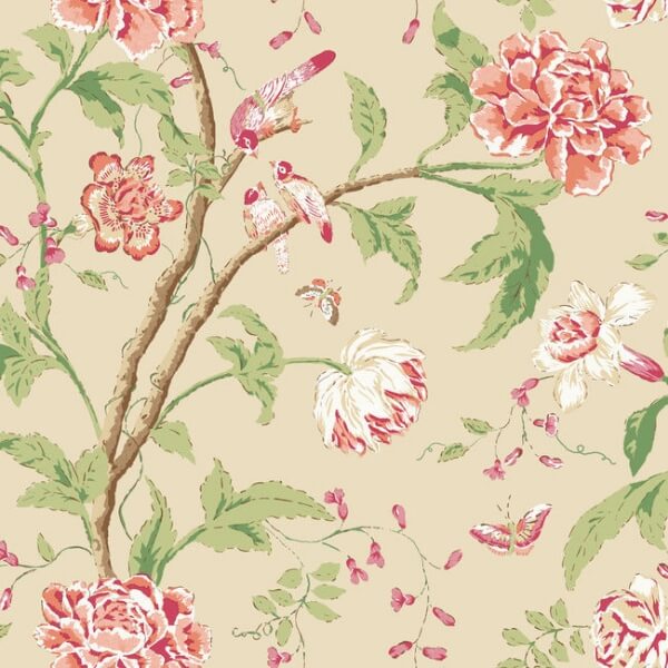 Teahouse Floral Cream & Coral Wallpaper