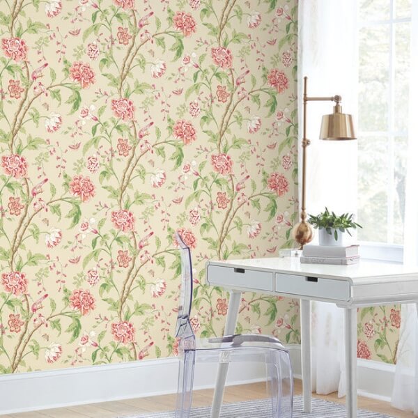 Teahouse Floral Cream & Coral Wallpaper