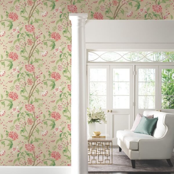 Teahouse Floral Cream & Coral Wallpaper