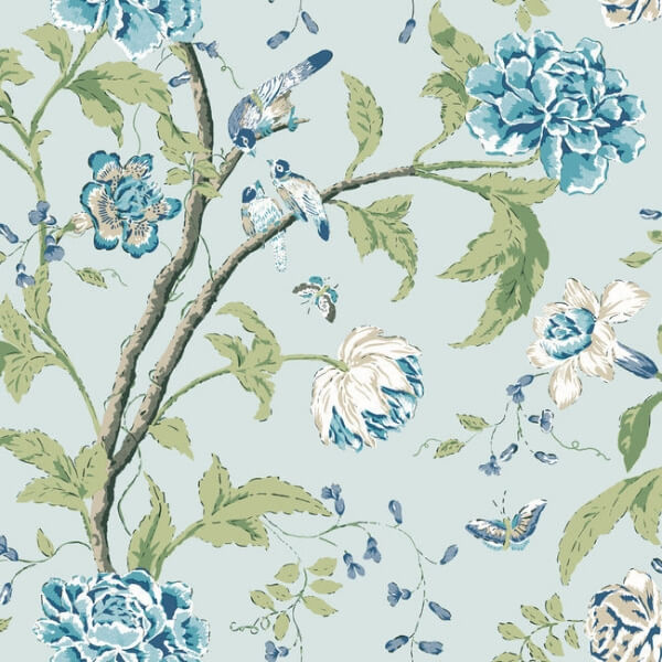 Teahouse Floral Light Blue Wallpaper