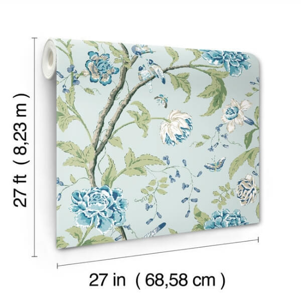 Teahouse Floral Light Blue Wallpaper
