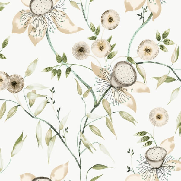 Dream Blossom White & Green Wallpaper