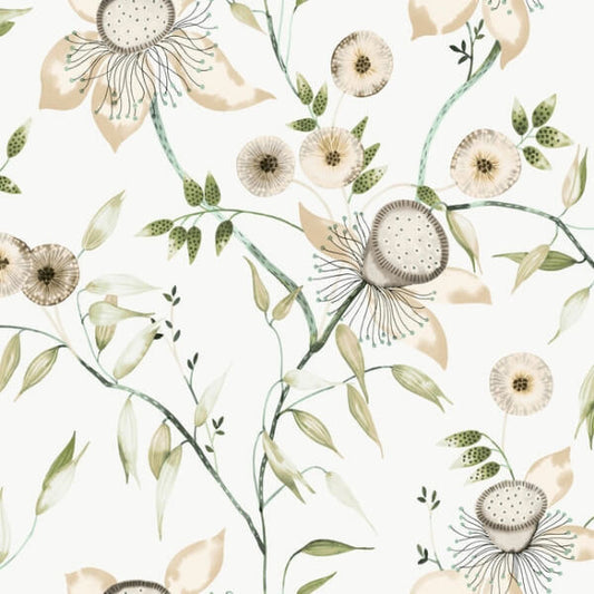 Dream Blossom White & Green Wallpaper