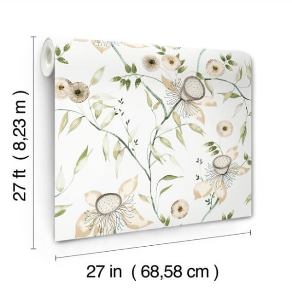 Dream Blossom White & Green Wallpaper