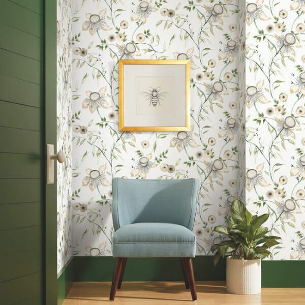 Dream Blossom White & Green Wallpaper