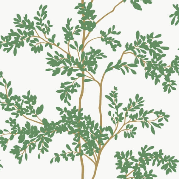 Lunaria Silhouette White & Green Wallpaper