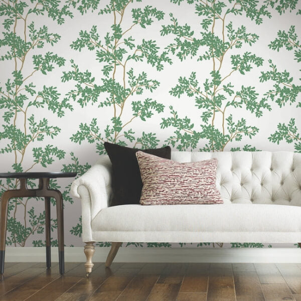 Lunaria Silhouette White & Green Wallpaper