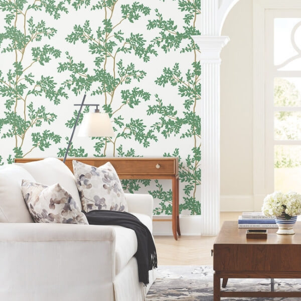 Lunaria Silhouette White & Green Wallpaper