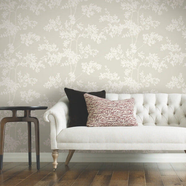 Lunaria Silhouette Light Taupe & White Wallpaper