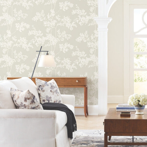 Lunaria Silhouette Light Taupe & White Wallpaper