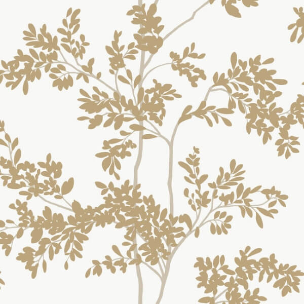 Lunaria Silhouette White & Gold Wallpaper