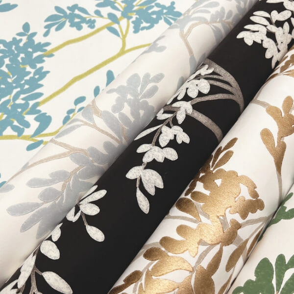 Lunaria Silhouette White & Gold Wallpaper
