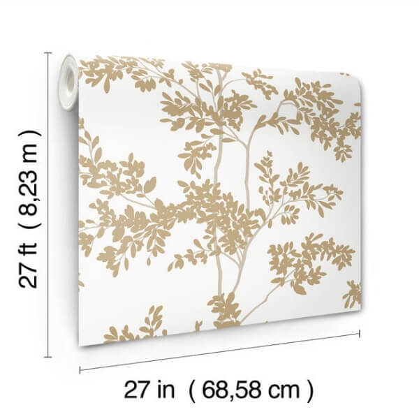 Lunaria Silhouette White & Gold Wallpaper