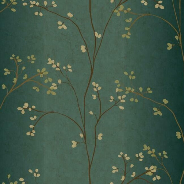 Vertical Blossoms Teal Metallic Wallpaper