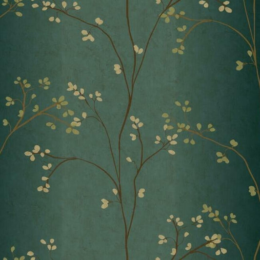 Vertical Blossoms Teal Metallic Wallpaper