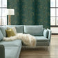 Vertical Blossoms Teal Metallic Wallpaper