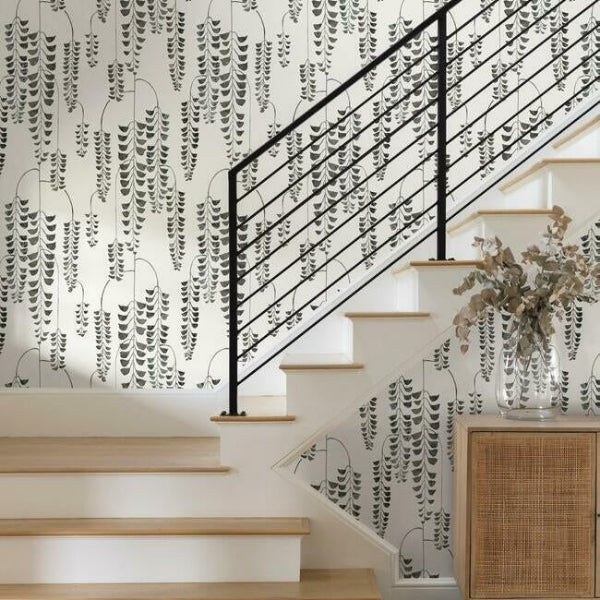 Deco Wisteria Black Metallic Wallpaper