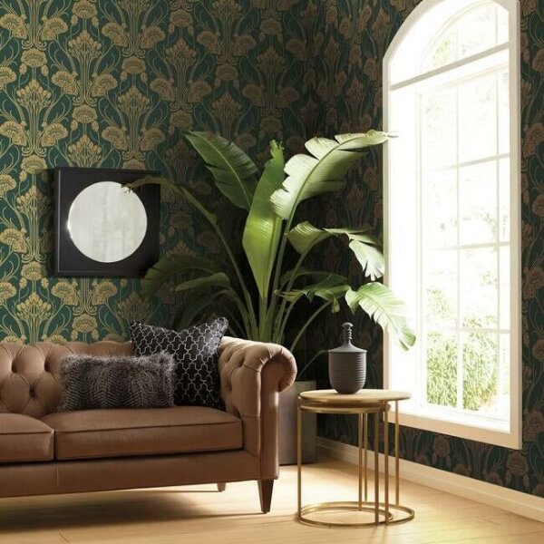 Nouveae Damask Green Wallpaper