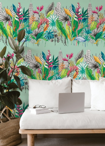 Sierra Mint Urban Tropic Wallpaper
