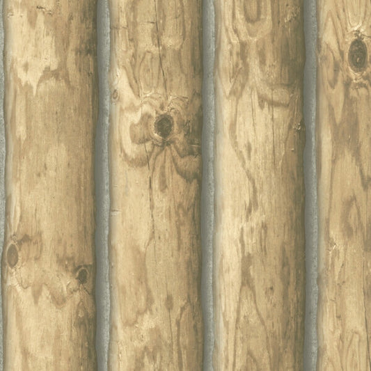 Mountain Logs Light Brown Wallpaper