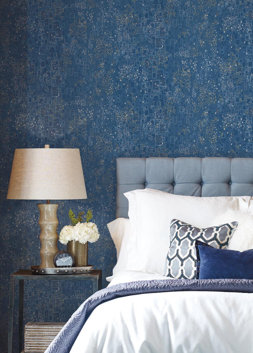 Navy and Gold Gilded Confetti Wallpaper