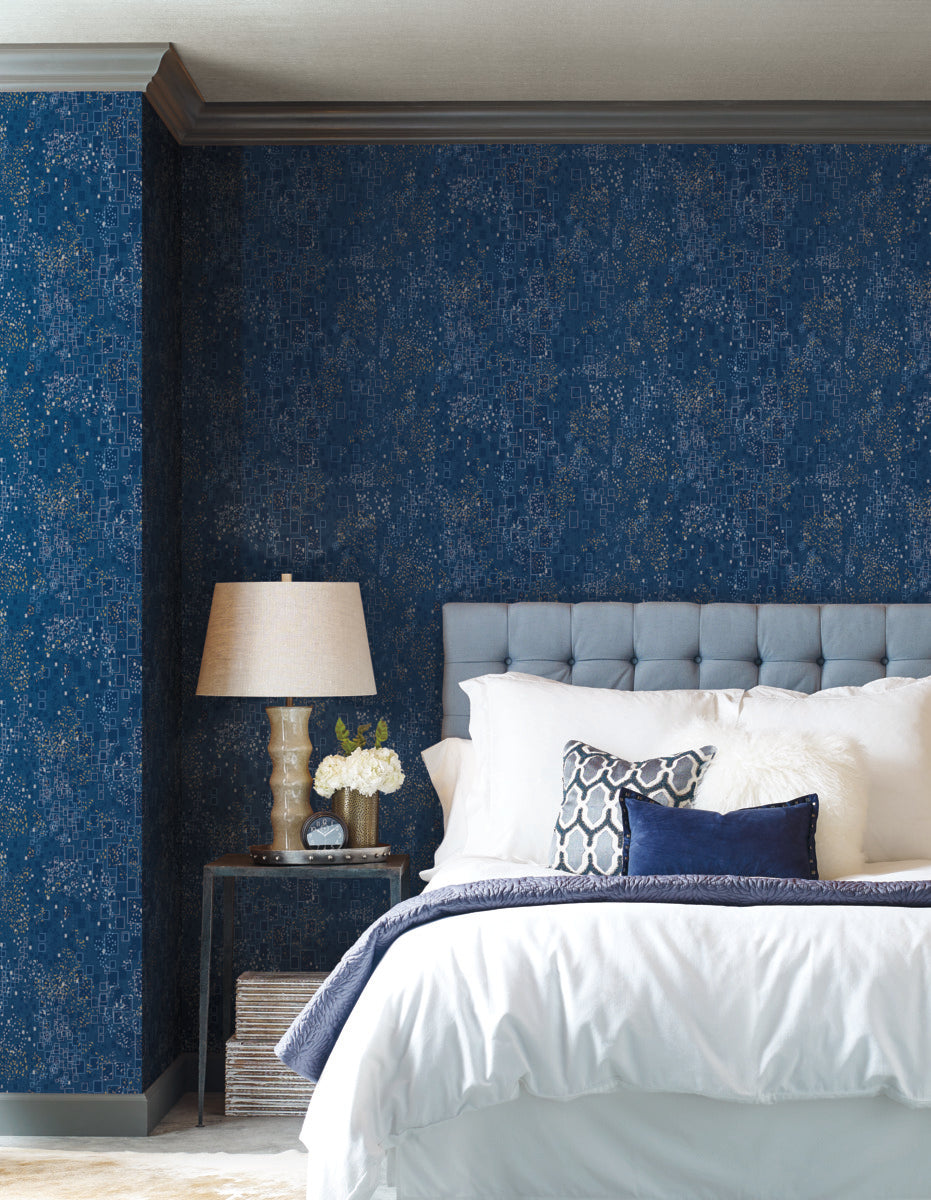 Navy and Gold Gilded Confetti Wallpaper