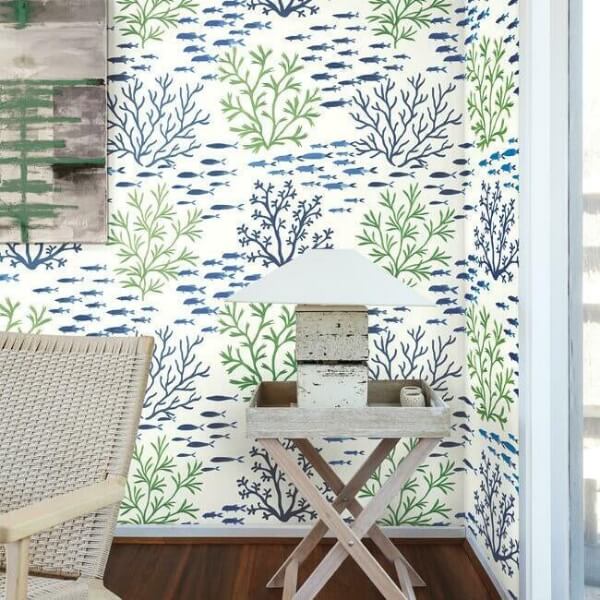 Marine Garden Green & Blue Wallpaper