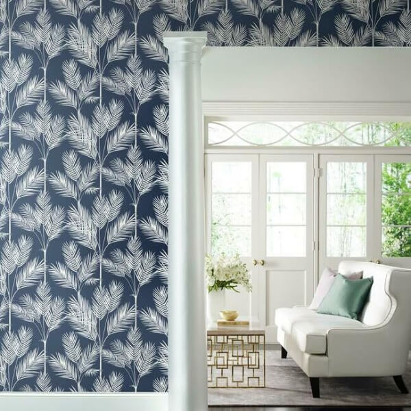 King Palm Silhouette Navy Wallpaper