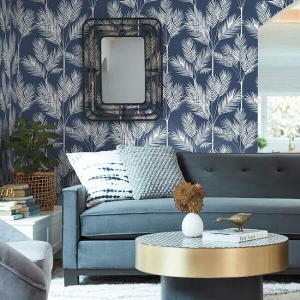 King Palm Silhouette Navy Wallpaper