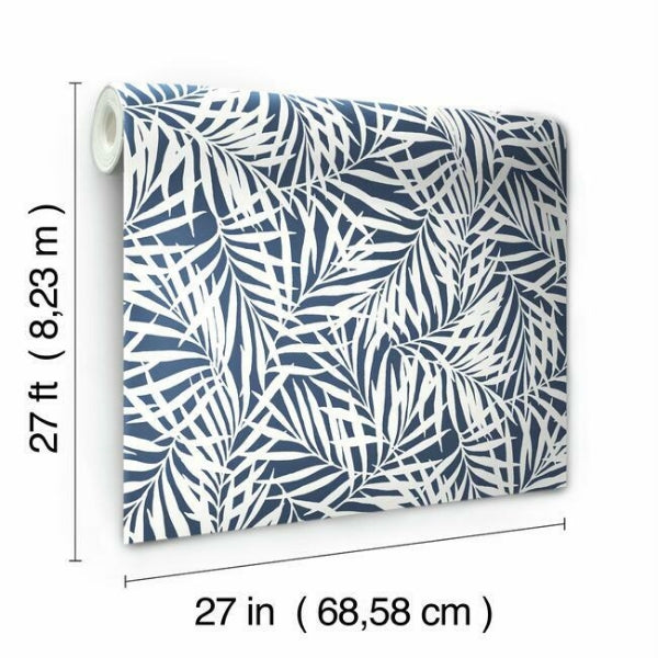 Oahu Fronds Navy & White Wallpaper