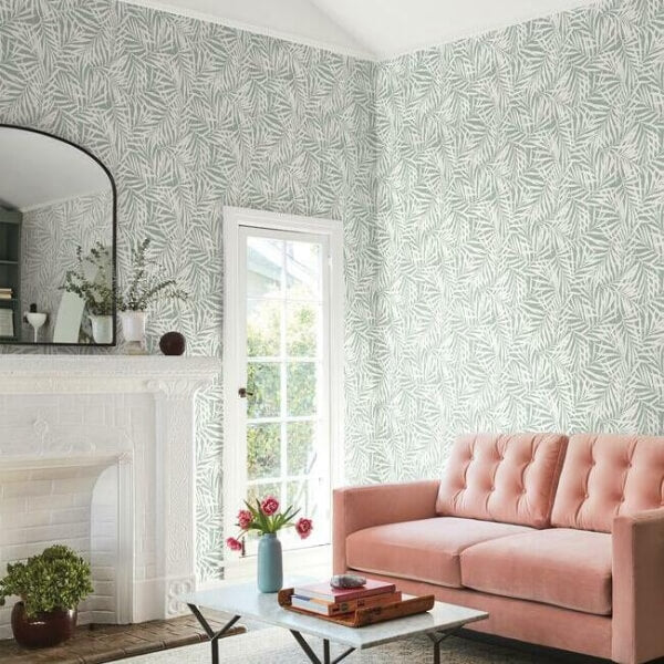 Oahu Fronds Light Green & White Wallpaper